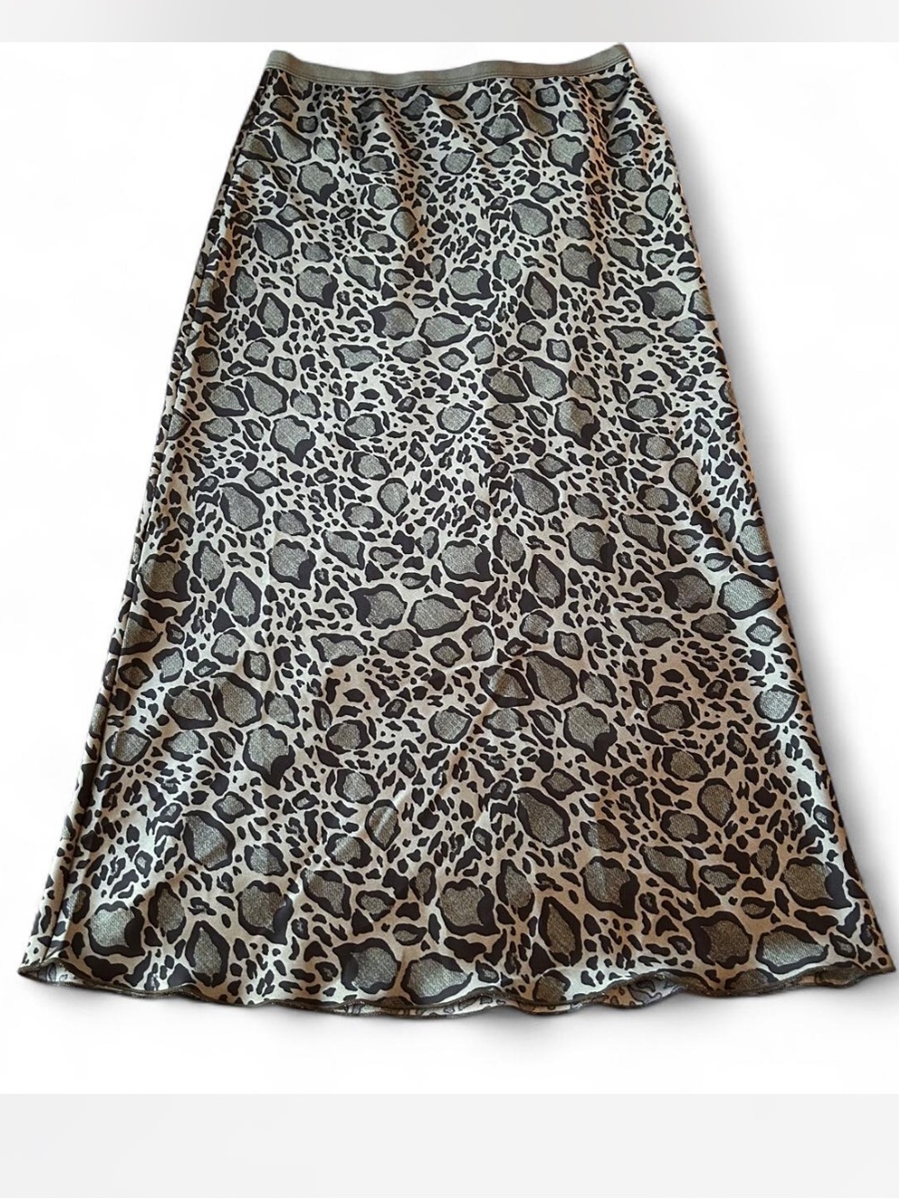 hashtag olive green leopard print midi skirt